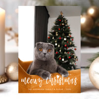Meowy Christmas Funny Modern Script Pet Cat Photo