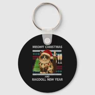 Meowy Christmas Funny Ragdoll Cat Santa Hat Ugly S Key Ring