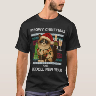 Meowy Christmas Funny Ragdoll Cat Santa Hat Ugly S T-Shirt