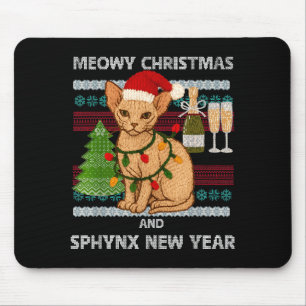 Meowy Christmas Funny Sphynx Cat Santa Hat Ugly Sw Mouse Pad