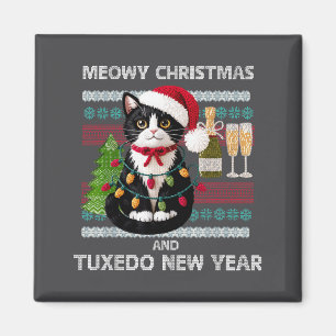 Meowy Christmas Funny Tuxedo Cat Santa Hat Ugly Sw Magnet