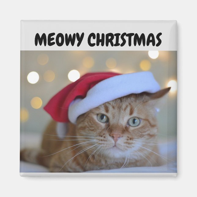 MEOWY CHRISTMAS GINGER CAT MAGNET (Front)