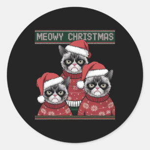 Meowy Christmas Grumpy Classic Round Sticker