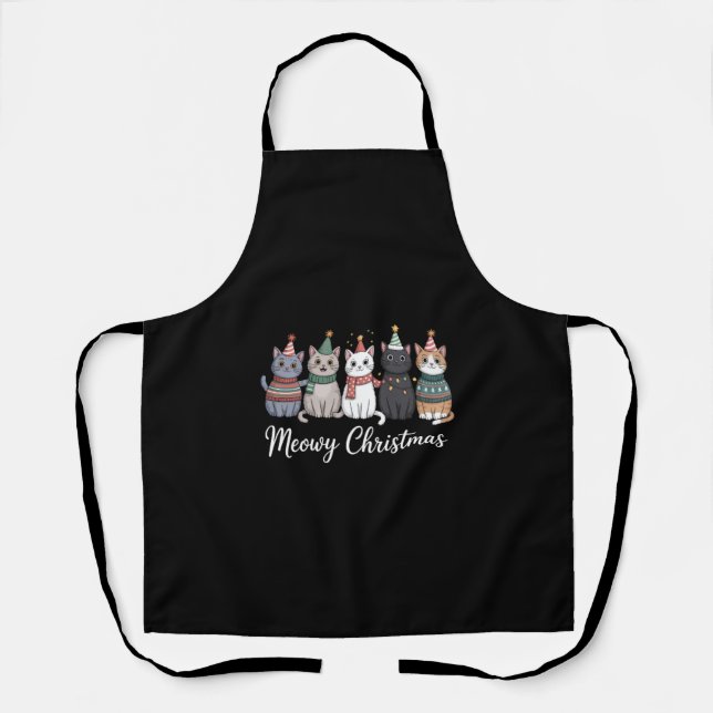 Meowy Christmas Happy Cat Year Cat Lover Xmas Apron (Front)