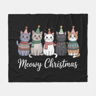 Meowy Christmas Happy Cat Year Cat Lover Xmas Fleece Blanket