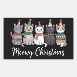 Meowy Christmas Happy Cat Year Cat Lover Xmas Rectangular Sticker