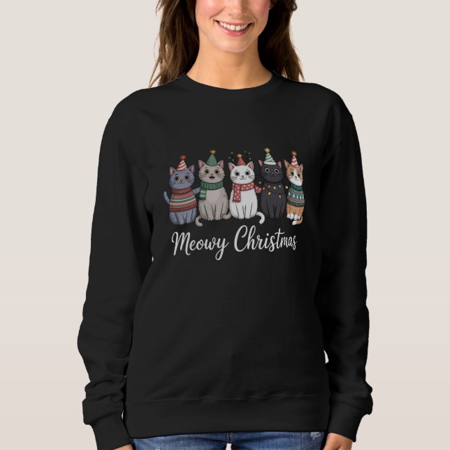 Meowy Christmas Happy Cat Year Cat Lover Xmas Sweatshirt (Front)