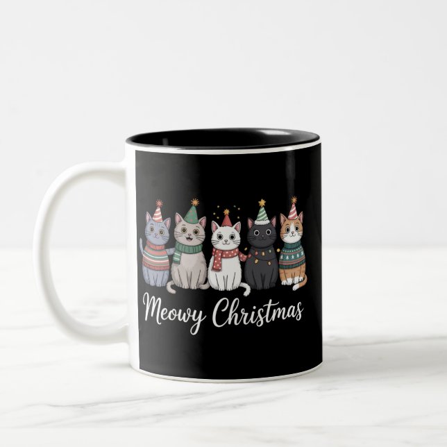 Meowy Christmas Happy Cat Year Cat Lover Xmas Two-Tone Coffee Mug (Left)