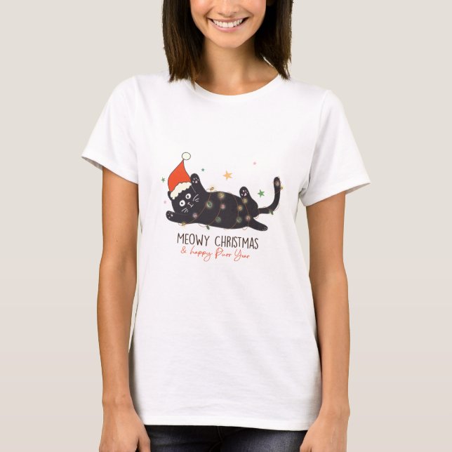 Meowy Christmas & Happy Purr Year T-Shirt (Front)