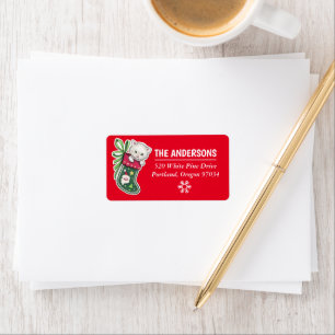 Meowy Christmas Happy Reindeer address label red