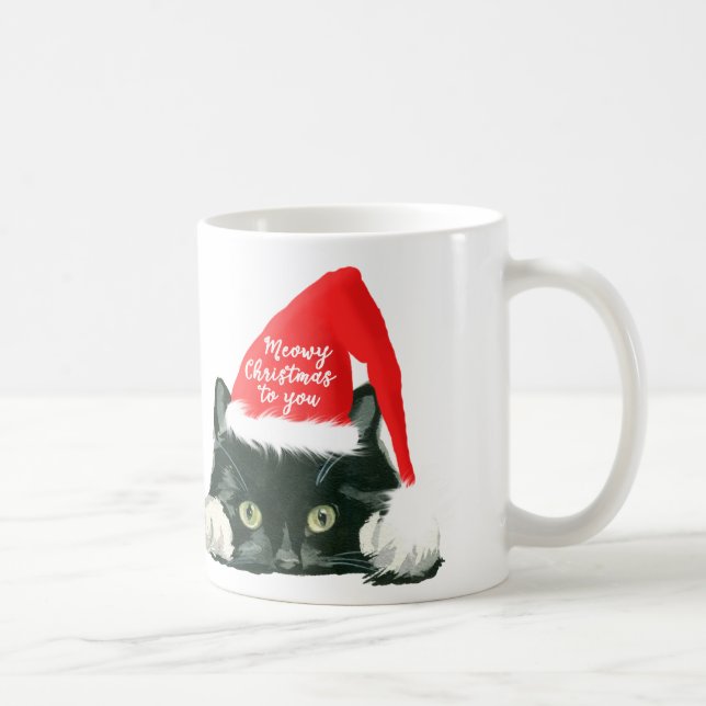 meowy christmas holiday cat mug santa hat (Right)