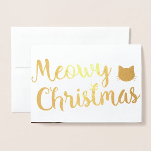 Meowy Christmas Holiday Cat Pun Design Foil Card