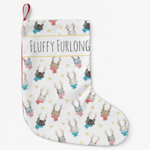 'Meowy Christmas' Holiday Cats In Antlers Custom Small Christmas Stocking