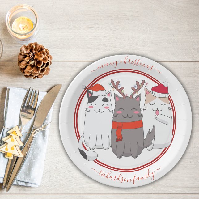 Meowy Christmas Holiday Cats Paper Plate (Creator Uploaded)
