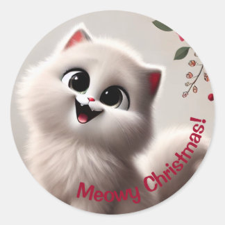 Meowy Christmas Holiday Classic Round Sticker