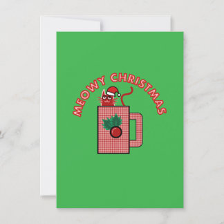 MEOWY CHRISTMAS Holiday Greeting Card Green