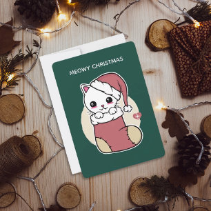 Meowy Christmas Kawaii Cat Christmas Holiday Card