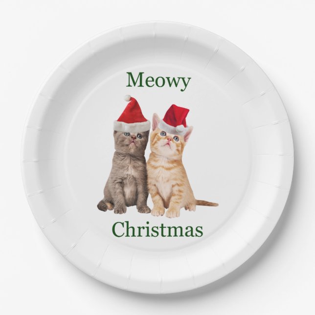 Meowy Christmas Kitten Paper Plate (Front)