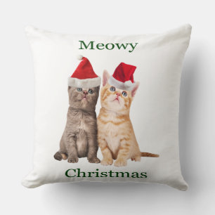 Meowy Christmas Kitten Square Pillow