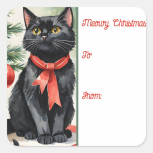 Meowy Christmas Kitten with a bow Holiday Gift Tag