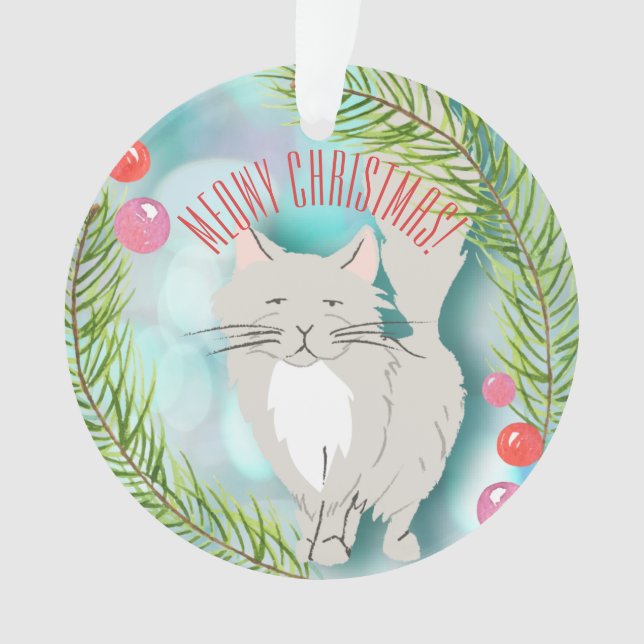 Meowy Christmas - Kitty Cat Festive Ornament (Front)