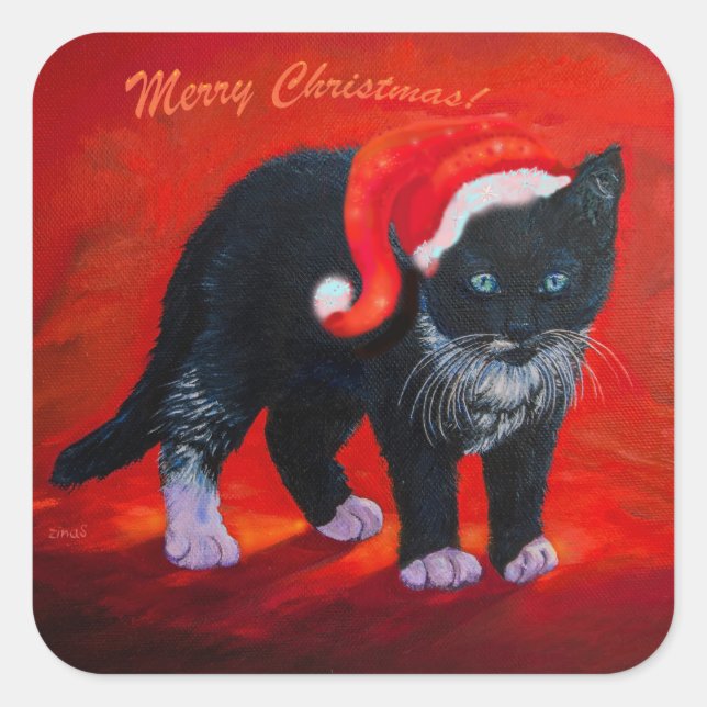 Meowy Christmas Kitty Square Sticker (Front)