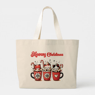 meowy christmas large tote bag