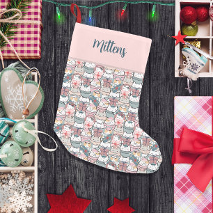 Meowy Christmas Magic Monogram Multi-Pattern Cat  Small Christmas Stocking