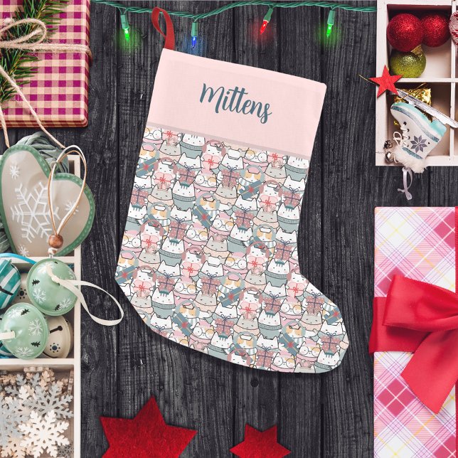 Meowy Christmas Magic Monogram Multi-Pattern Cat  Small Christmas Stocking (Creator Uploaded)