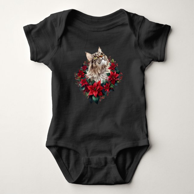 Meowy Christmas Maine Coon Cat  Baby Bodysuit (Front)
