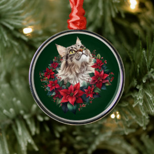 Meowy Christmas Maine Coon Cat  Metal Ornament