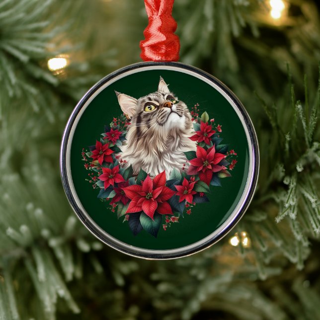 Meowy Christmas Maine Coon Cat  Metal Ornament (Tree)