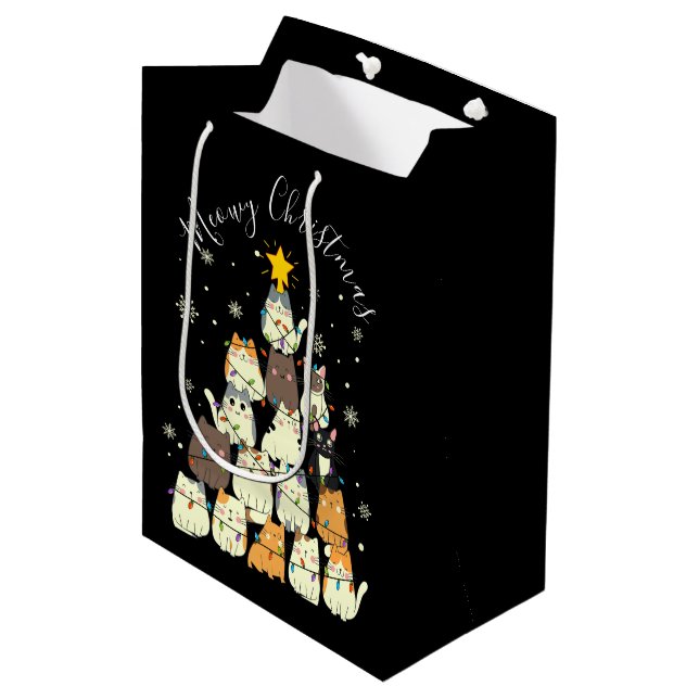 Meowy Christmas Merry Cat Tree Medium Gift Bag (Front Angled)