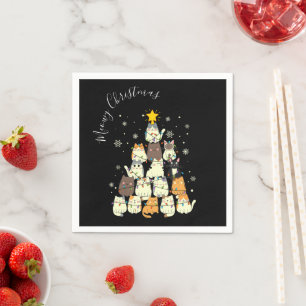 Meowy Christmas Merry Cat Tree Napkin