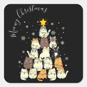 Meowy Christmas Merry Cat Tree Square Sticker
