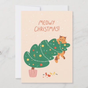 Meowy Christmas - Mischievous Feline Fun Holiday Card