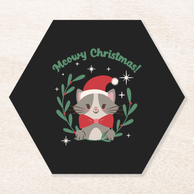 Meowy Christmas     Paper Coaster (Front)