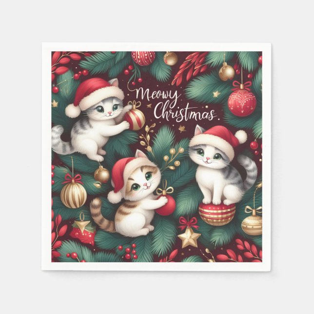 Meowy Christmas - Paper Napkin (Front)