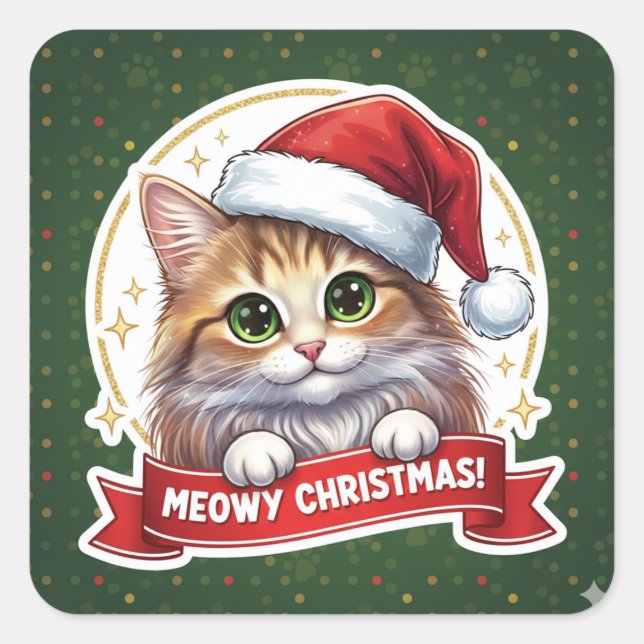 Meowy Christmas Peekaboo Cat Sticker – Cute cat (Front)