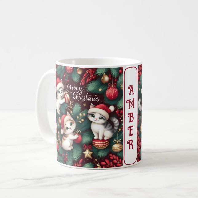 Meowy Christmas - Personalised Coffee Mug (Front Left)