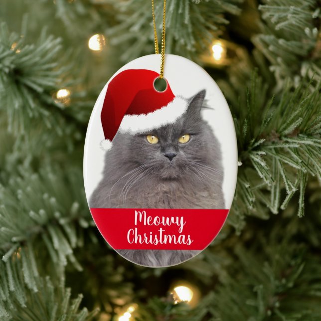 Meowy Christmas Personalised Pet Cat Ceramic Ornament (Tree)