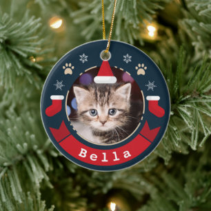 Meowy Christmas Personalized Pet Cat Photo Holiday Ceramic Ornament