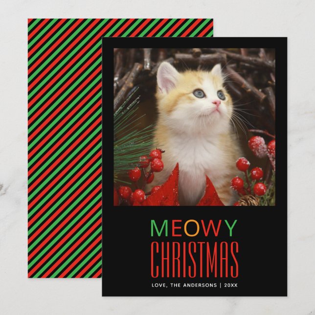 Meowy Christmas Pet Cat Photo Animal Lovers Cute Holiday Card (Front/Back)