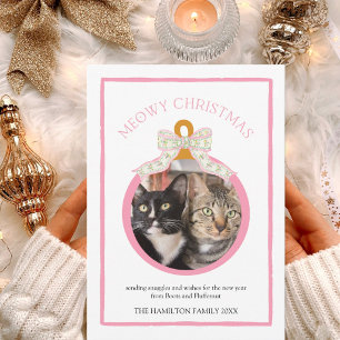 Meowy Christmas Pink Ornament Cat 3 Photo Card