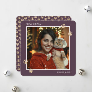 Meowy Christmas Purple Gold Cat Photo Holiday Card
