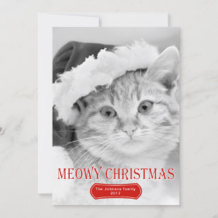 Meowy Christmas red kitten pet Christmas photo Holiday Card