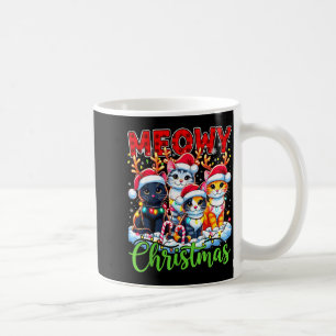 Meowy Christmas Reindeer Xmas Lights Santa Cat Coffee Mug