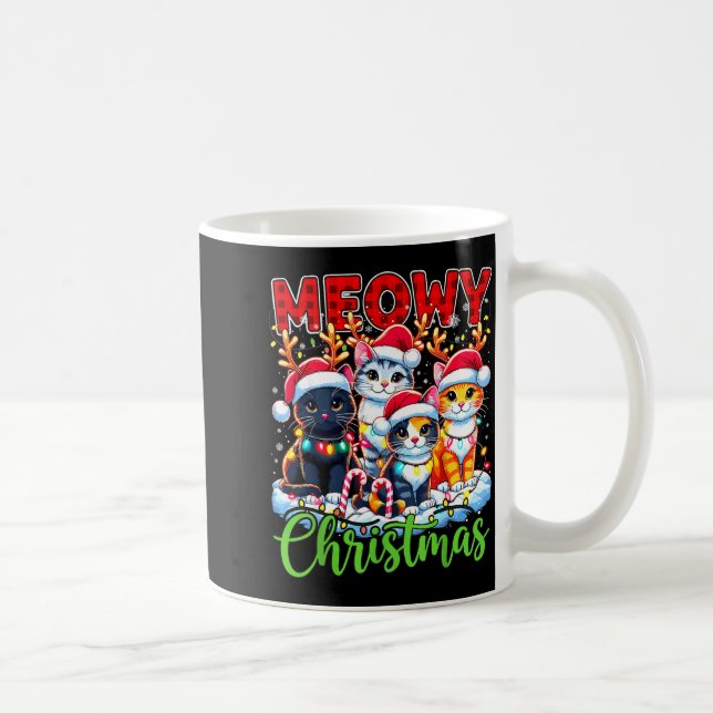 Meowy Christmas Reindeer Xmas Lights Santa Cat  Coffee Mug (Right)