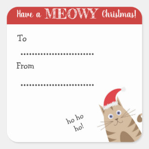 Meowy Christmas santa cat funny gift label