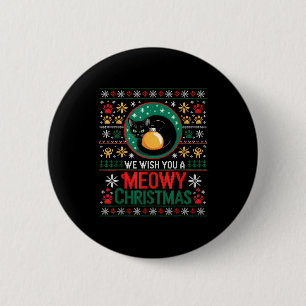 Meowy Christmas Santa Hat Cat Ugly Sweater 6 Cm Round Badge